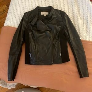 Black Caslon genuine leather moto jacket -XS